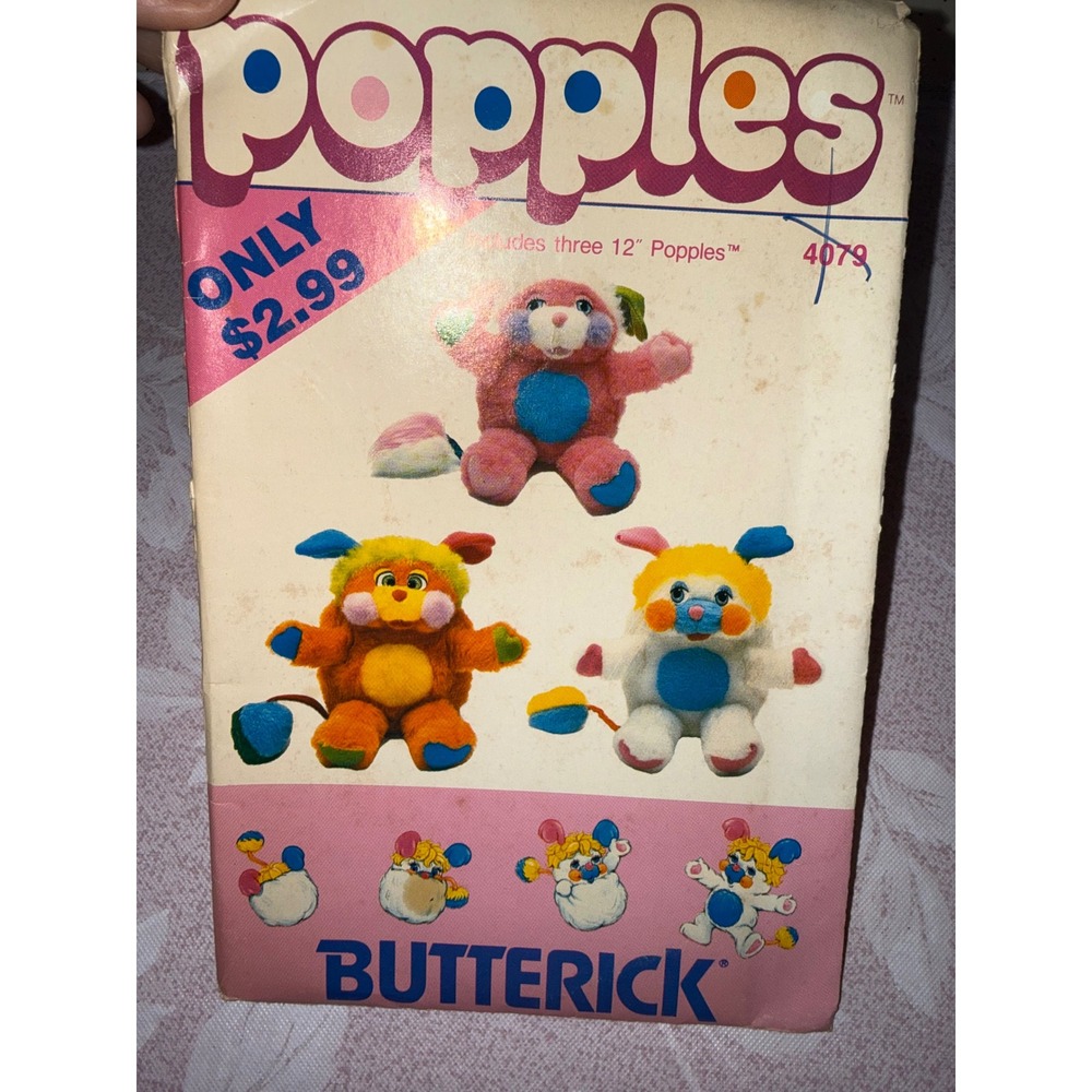 Vintage 1986 Butterick‎ 4079 Popples Plush Stuffed Animal Sewing Pattern 12 Inch
